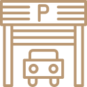 Icono de un garaje con un coche, representando un espacio de estacionamiento.
