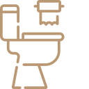 Icono de inodoro con papel higiénico, representando instalaciones sanitarias básicas y la importancia de la higiene en el hogar.