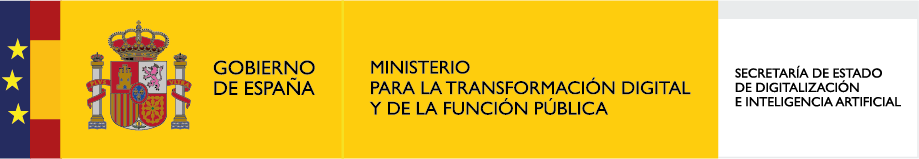 Bandera de España con el escudo nacional y el logotipo del Ministerio para la Transformación Digital y de la Función Pública, que incluye la Secretaría de Estado de Digitalización e Inteligencia Artificial.